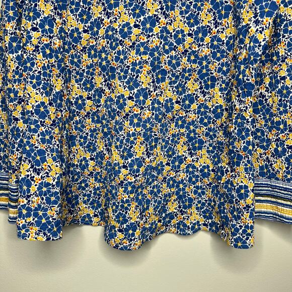 Habitat Yellow Blue Stripe Floral *XS Top Cotton Crinkle 3/4 Sleeve Button Boho - Picture 9 of 16